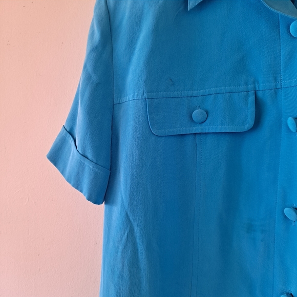 August Silk Blue Collar S/S Silk Button Down Dress - Picture 7 of 9